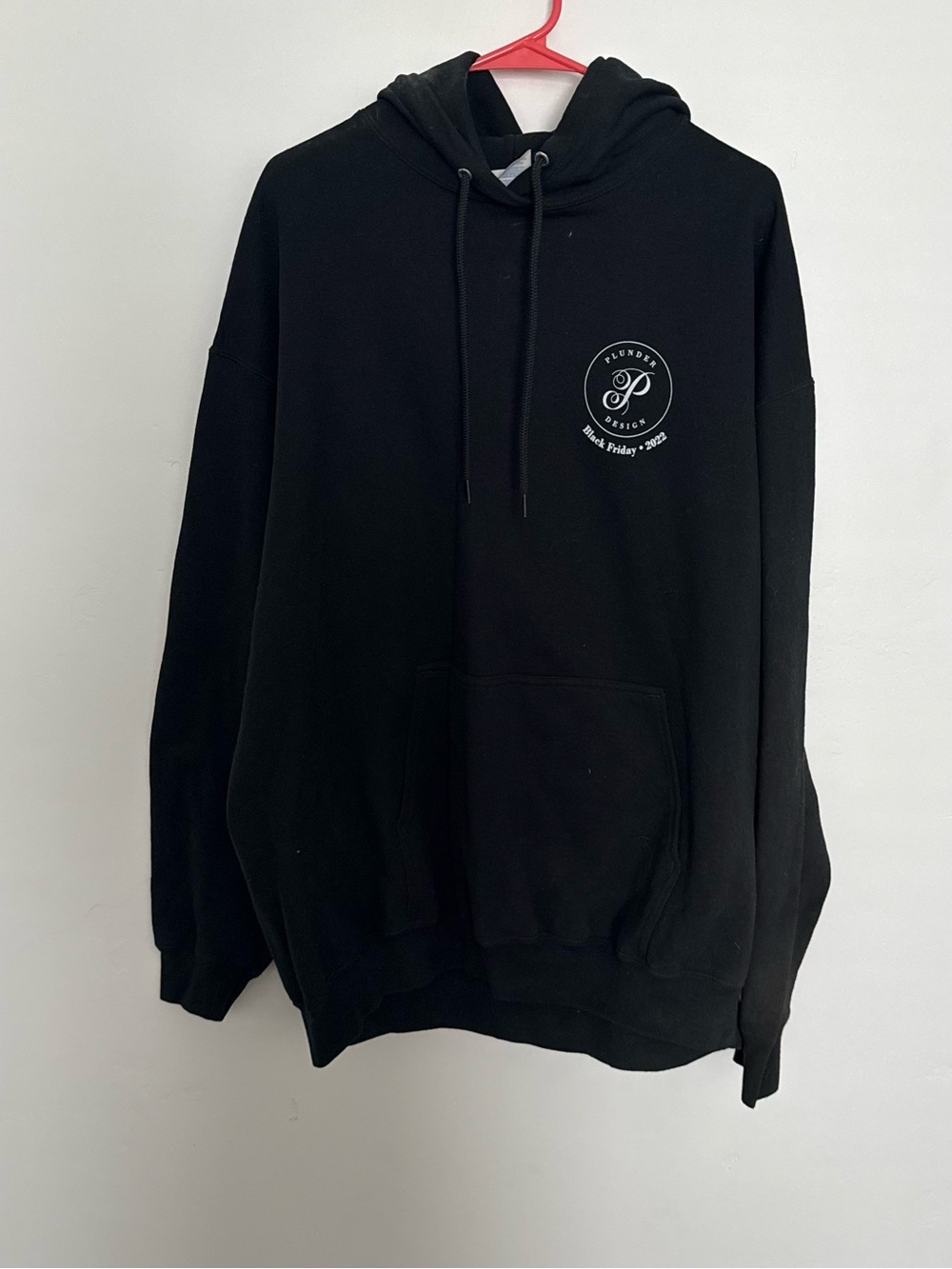 Black Pullover Hoodie with Chest Logo - Unbranded